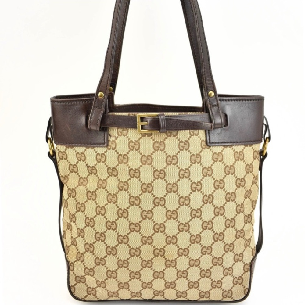 GUCCI Brown LEATHER GG LOGO TOTE/shoulder bag
